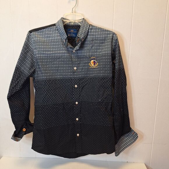 Porto Blanco Other - Porto Blanco Black Pattern Button Flip Cuff ‎ Algondon Cotton Shirt Men's Large